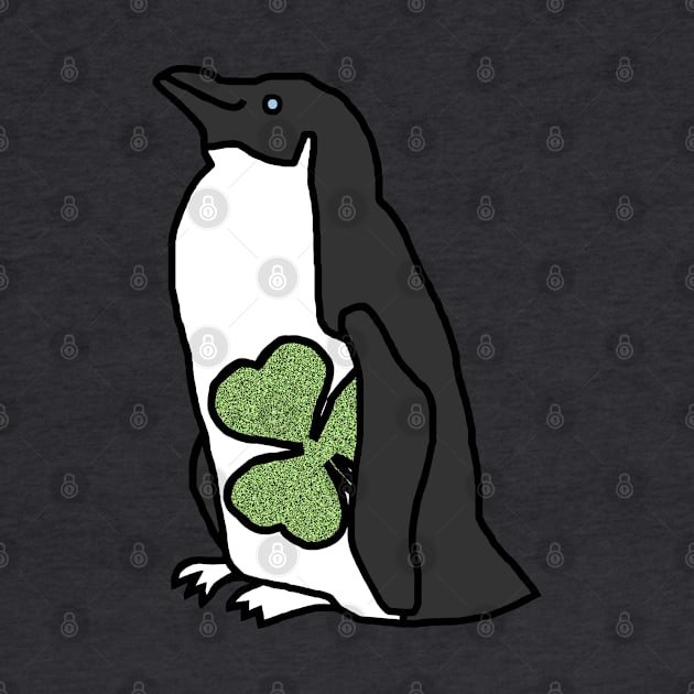 Penguin Holding Shamrock on St Patricks Day by ellenhenryart